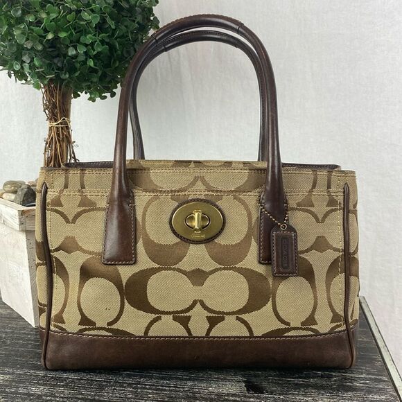 Coach Brown Madeline Hampton Signature Canvas & Leather Shoulder Handbag - Picture 1 of 10